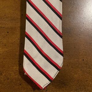 Striped Silver, Black, and Red Silk 1950s Tie by Rogers Peet Company